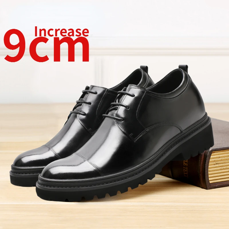 Invisible Heightening Derby Shoes for Men Increase 9cm Genuine Leather Men's Dress Shoes Heightening Shoe Elevated Wedding Shoes