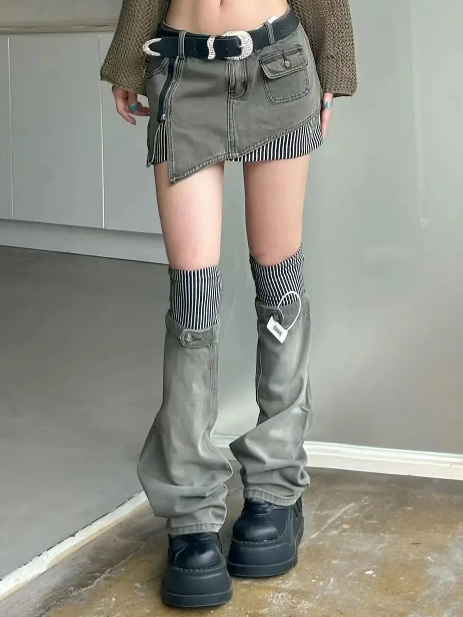 2026 Retro American Y2K Plaid Denim Skirt Female Subculture Spicy Legs Two-piece Set Half Skirt Pants Trendy High Waist A-Line