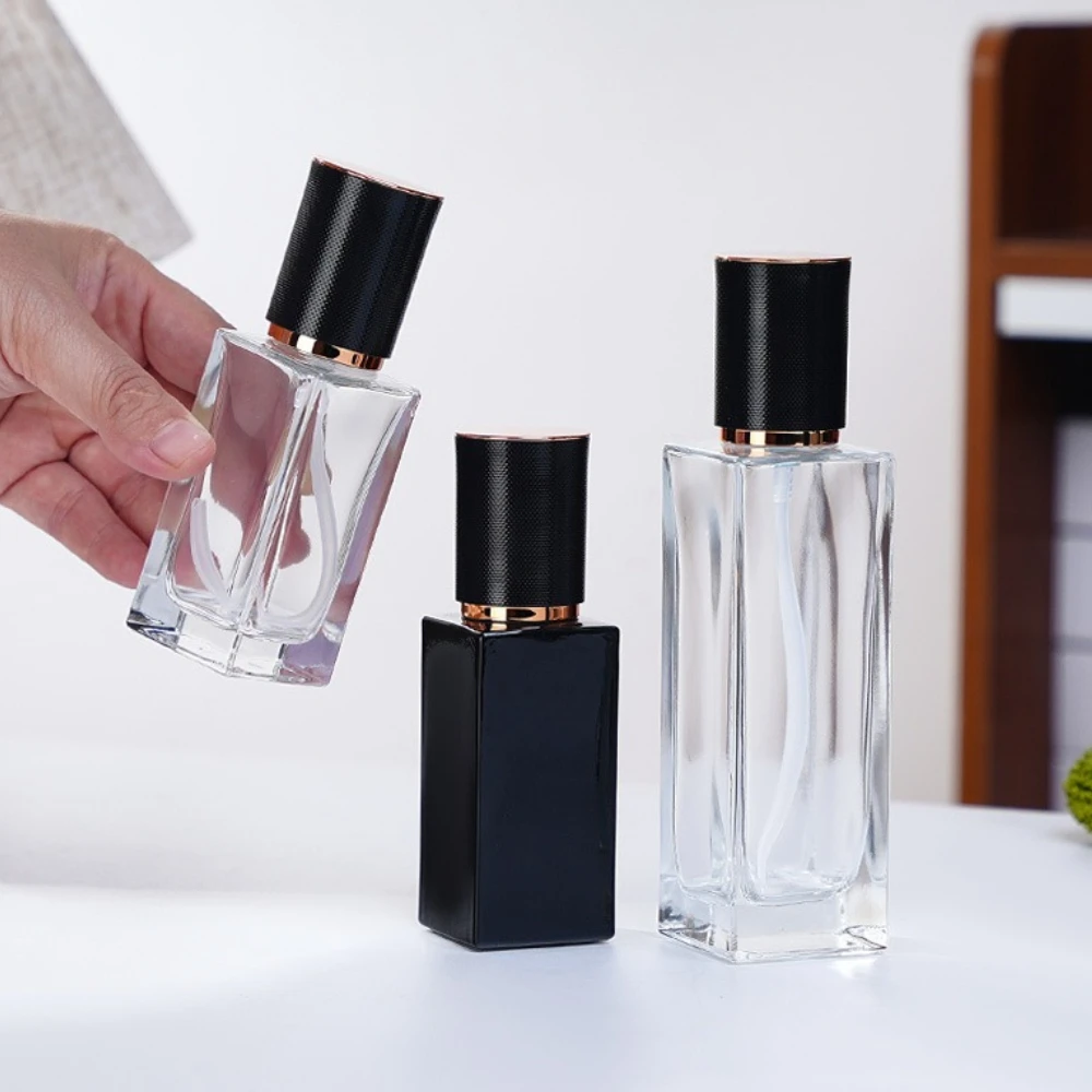 6 Stück Quadratische Glas-Kosmetikflaschen, Nachfüllbare Pumpflaschen für Lotion, Tragbare Reise-Leerdosen, Lichtdichte Cremetiegel für Hautpflege-Aufbewahrung – Detail 6