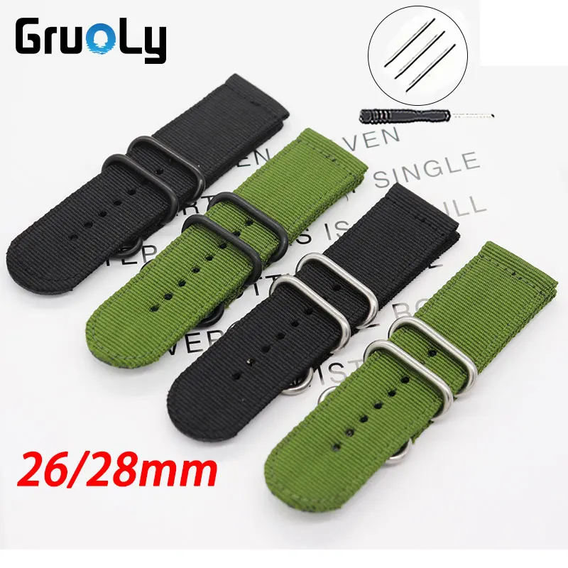 High Quality Nylon Watchband Strap 26mm 28mm Universal Wrist Band Belt Stainless Steel Buckle Accessories Waterproof Sport Band