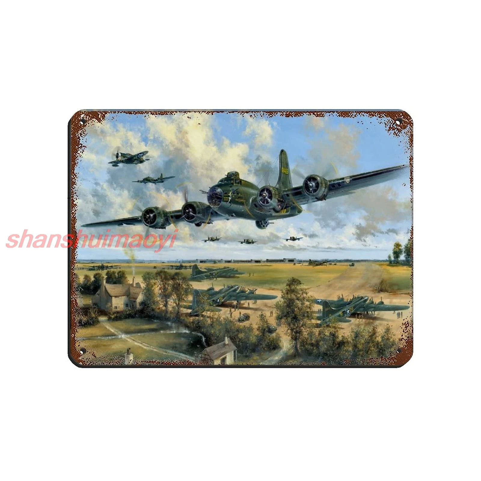 B-17 Flying Fortress P-47 Thunderbolt World War II Fighter Aircraft Rust Tin Sign Retro Poster Metal Tin Sign Chic Art Retr HAI