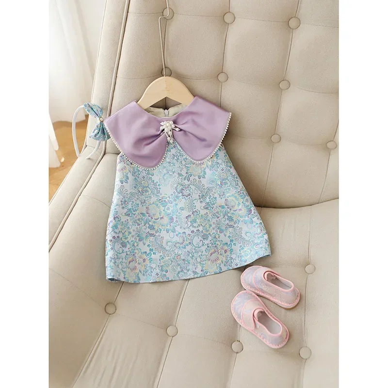 2023 Flower Girl Floral Dress Children Birthday Dresses for Kids Elegant Big Bow Frocks Girls Boutique Party Wear Dresses