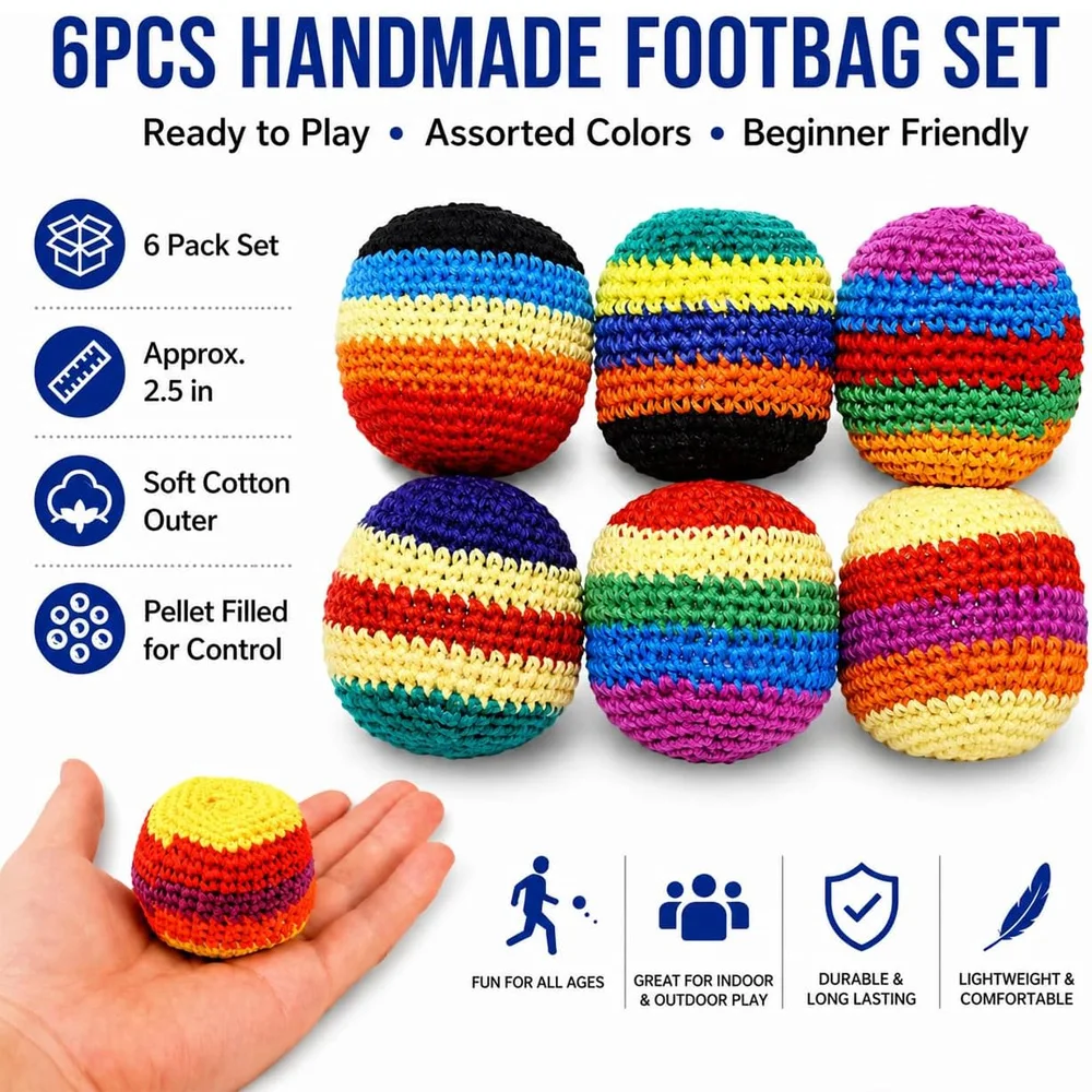 6pcs/set Outdoor Soft Handmade Footbag Sacks Juggling Balls Durable for Kids Group Playing Activities