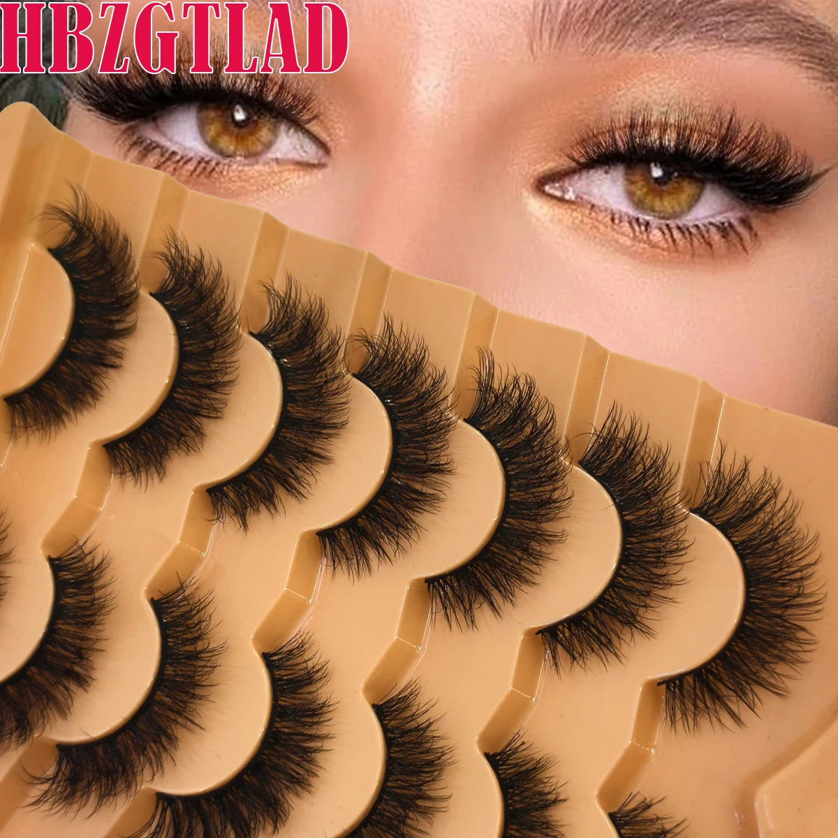 7 Paar flauschige Wimpern, Katzenwimpern, flauschig, weich, kurze, volle Streifenwimpern, natürliche lange Wimpern mit transparentem Band, künstliche Nerzwimpern, Make-up