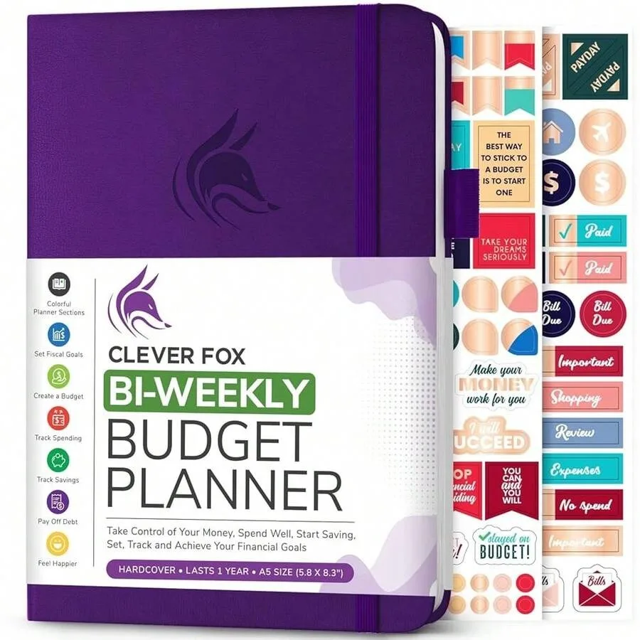 

Clever Fox Bi Weekly Budget Planner Undated Financial Organizer Book Expense Tracker, Budgeting and Bill Notebook, A5 Purple