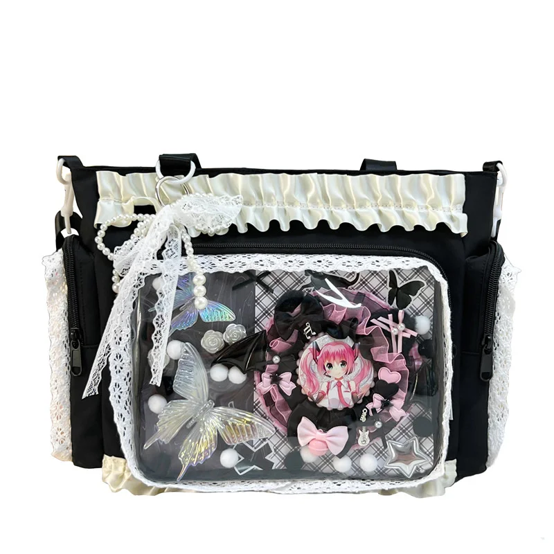 Bow Itabag Lace Itabag Knot Tote Bag Y2K Tote Bag Japanese JK Sweet Kawaii Girl Anime Transparent High Capacity Size Itabag New