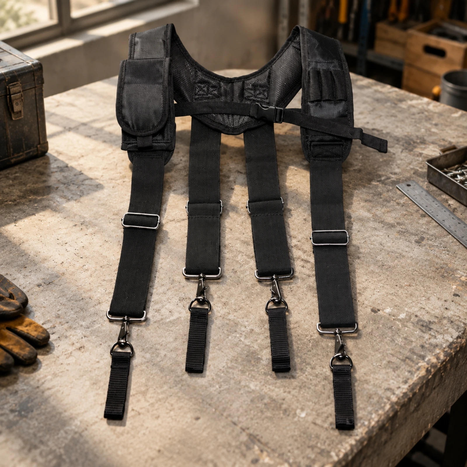 Tool Harness with Side Tool Pockets Adjustable X-Shaped Work Harness Handsunrestricted for Tradespeople, Job Sites