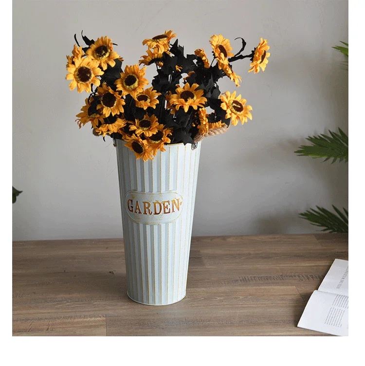 high flower bucket flower shop decoration, iron bucket American flower tube, floor-to-ceiling vase iron bucket