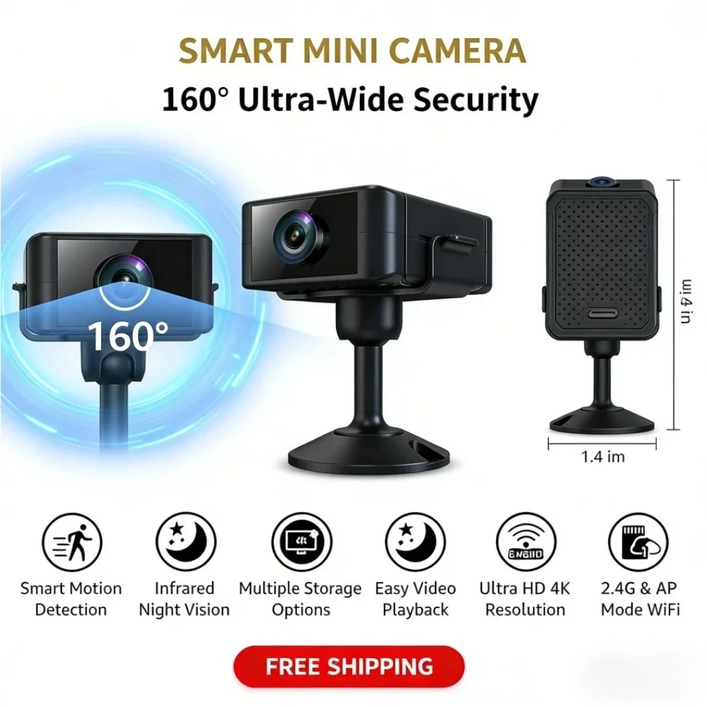 4K HD Mini Camera Wifi IP/AP Security Night Vision Baby Monitor​ 160°Wide Angle Motion Detection Body Cam SD/Cloud Storage Espia