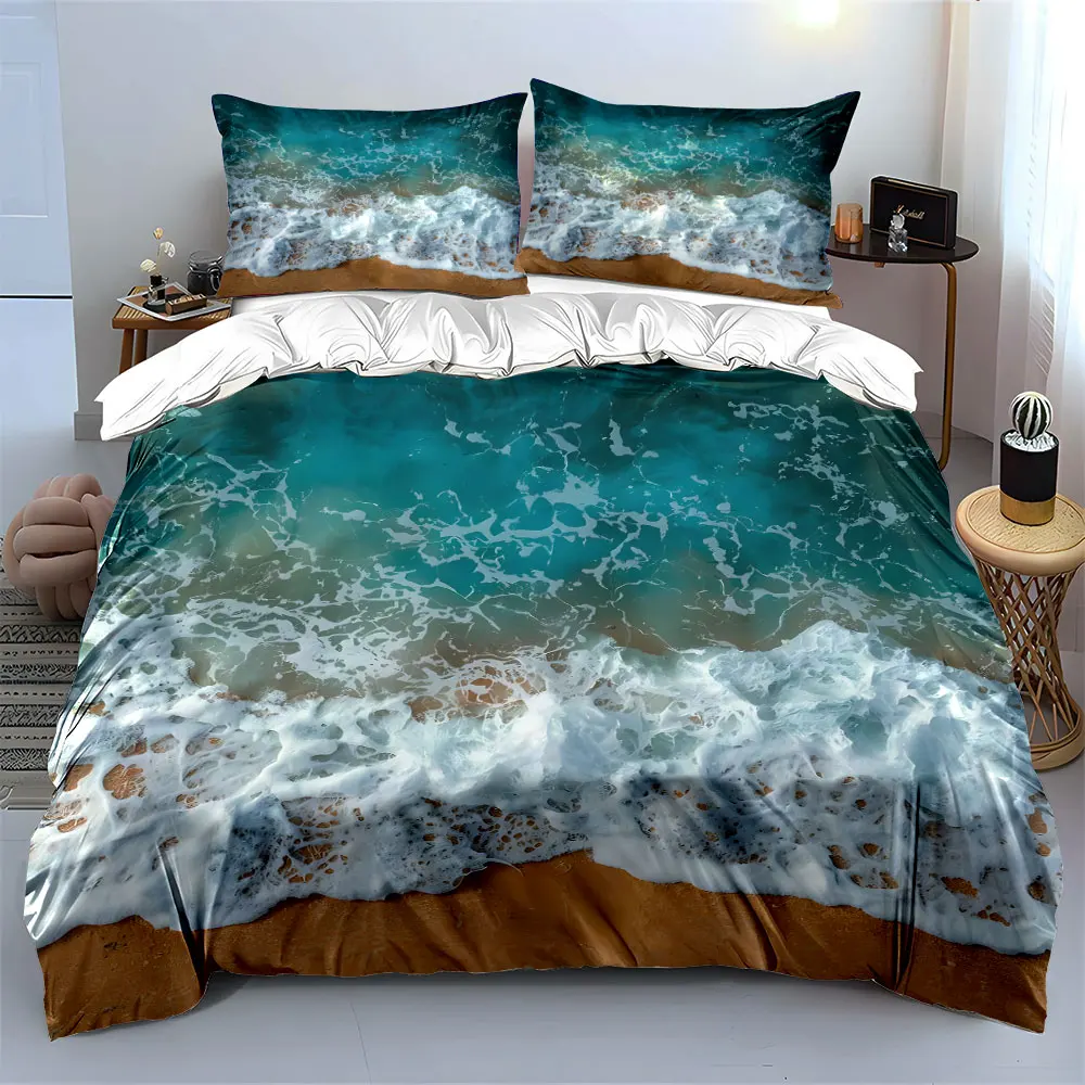 Multiple sizes Ocean waves on shore. Print Bedding Set 1 Duvet Cover 2 Pillowcases for Adult and Children Luxury Gift Full Size