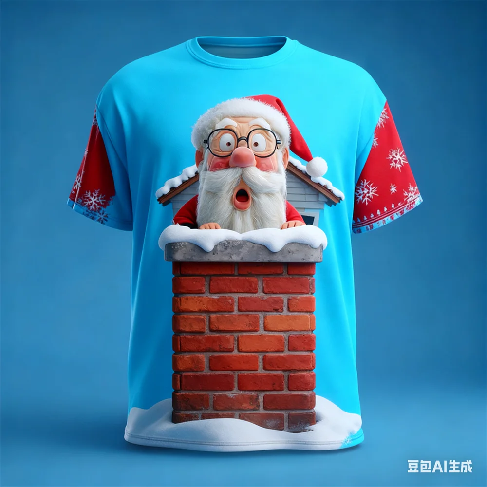 Christmas Men's T-shirt Santa Claus Pattern Prints Men's women's Round neck T-shirt New Year graphic t shirts new in tops & tees