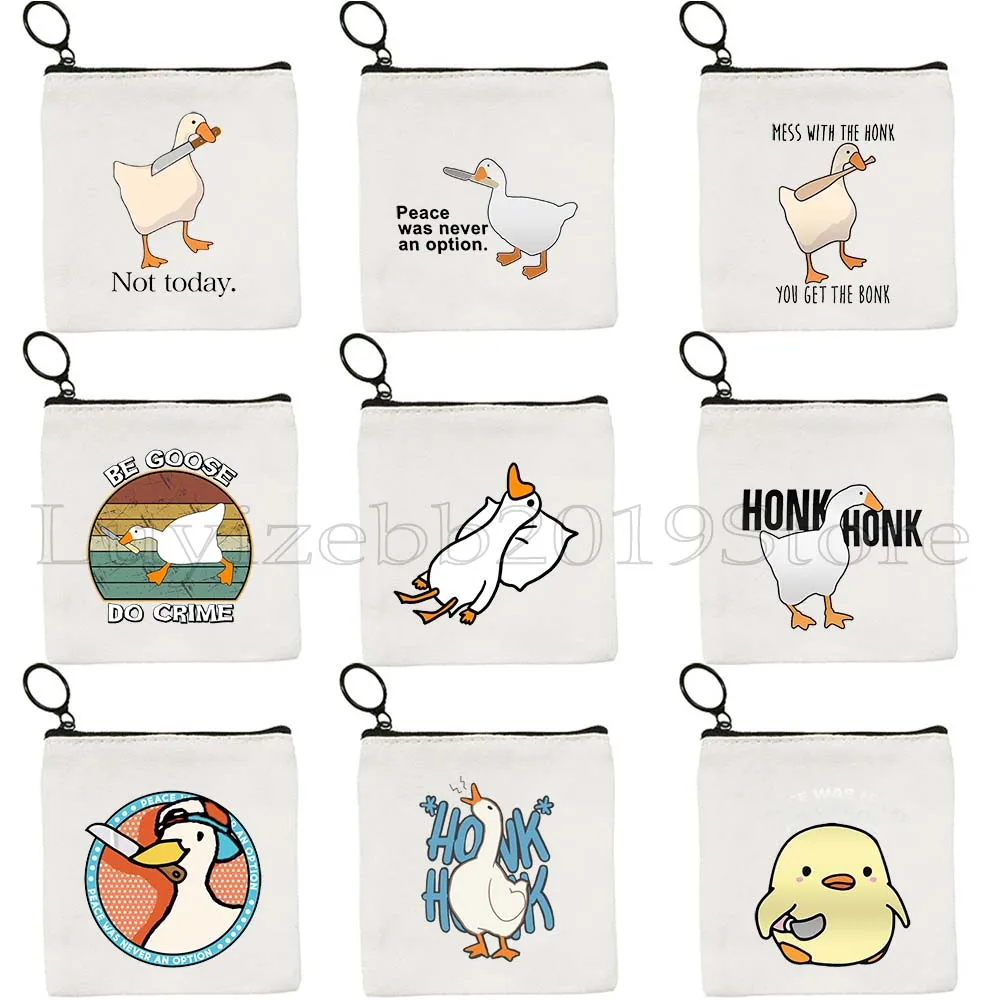 

Peace Was Never An Option Cute Untitled Goose Game Meme Honk Cartoon Duck Pingu Gift Canvas Coin Purse Key Case Bag Wallet Pouch