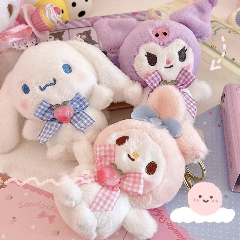 Kawaii portachiavi carino peluche ciondolo Anime Kuromi Melody Cinnamoroll ragazza studente borsa bambola marrone auto portachiavi decorazione gioielli