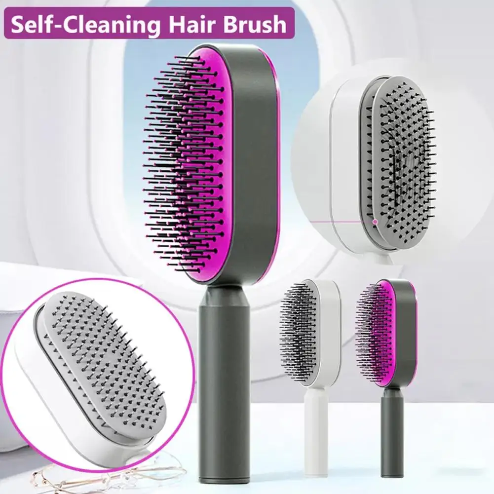 Self Cleaning Hair Brush For Women One-key Cleaning Hair Loss Massage Scalp Comb Anti-Static Hairbrush Dropshipping K7F7