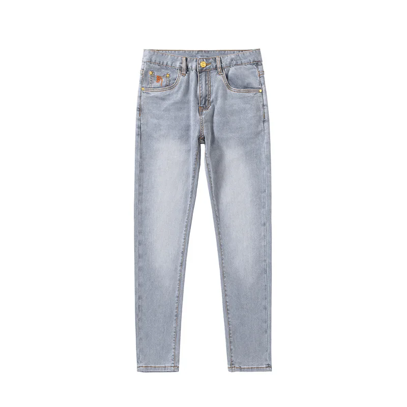 High-End Affordable Luxury Men's Cropped Jeans Summer Thin and Soft Breathable Casual Slim Fit Stretch Fashion Printed Pants