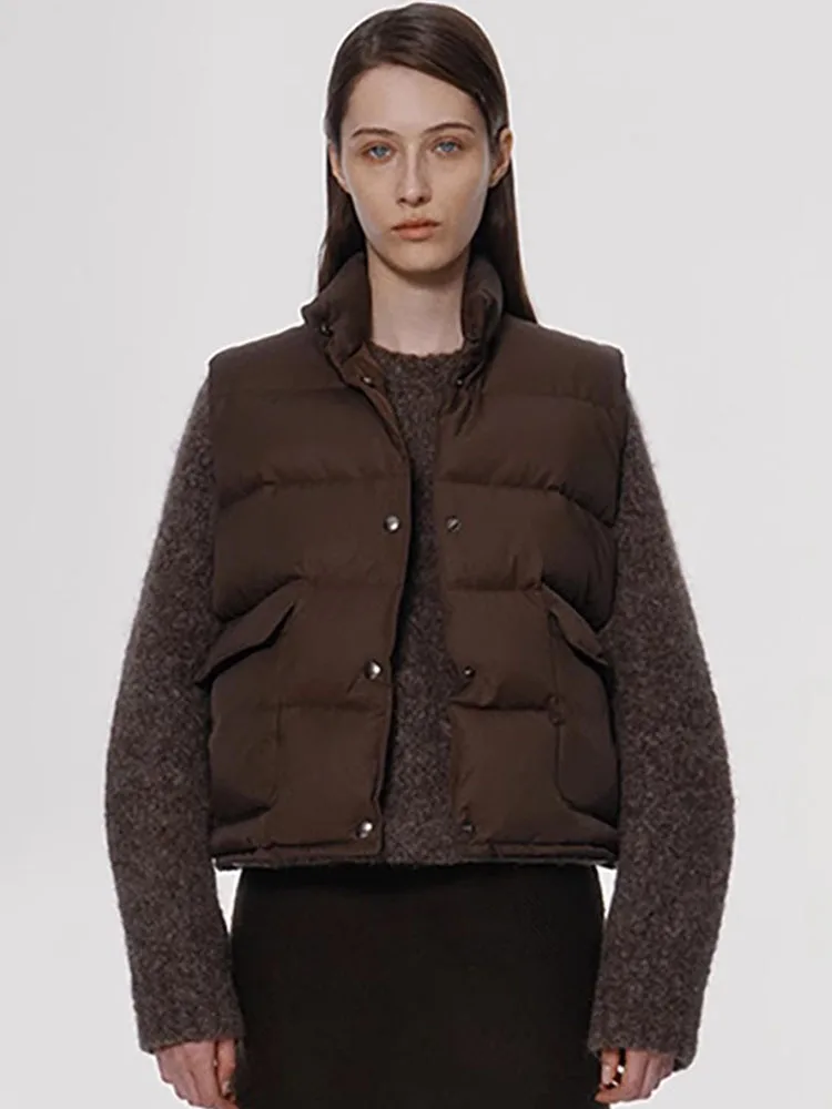 Gilet en duvet pour femmes, col montant chaud, couleur Pure, longueur de rue, fermeture à glissière, sans Sve, vêtements d'extérieur de printemps