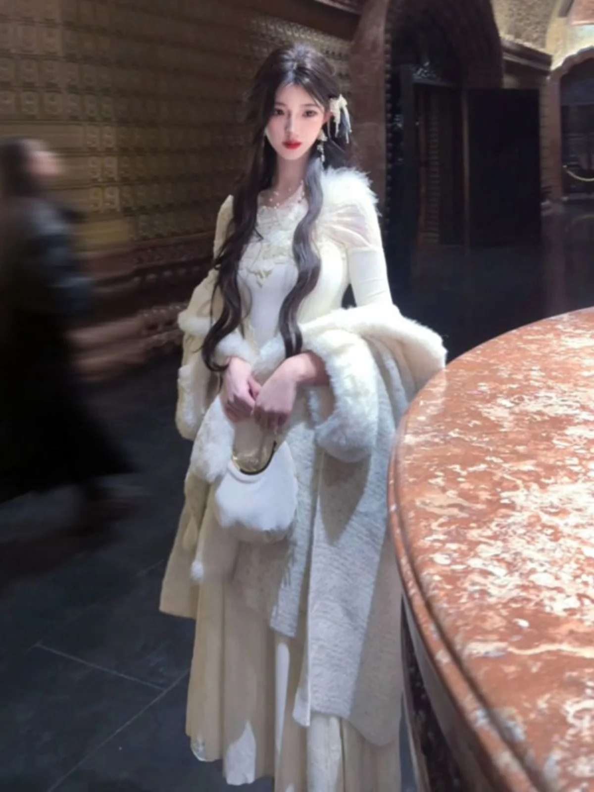 

Korean Style Lace Fish Tail Dress Coat Set High End Personality Cowl Neck Long Sleeve Comfortable Fit Autumn Fashion Women's ...