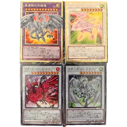 Yu-Gi-Oh! 4 Sheets Metal Card Ruddy Rose Neo Blue-Eyes Ultimate Stardust Dragon Diy Anime Collection Action Toy Figures Gifts