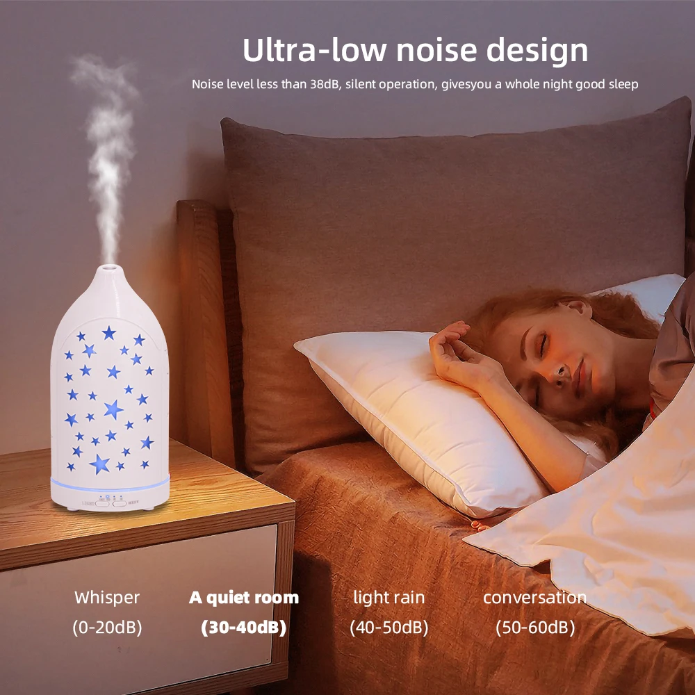Star Hollow Ultrasonic Aromatherapy Diffuser with 7 Color LED Mood Lights, Whisper-Quiet Operation, Auto Shut-Off, Perfect for H