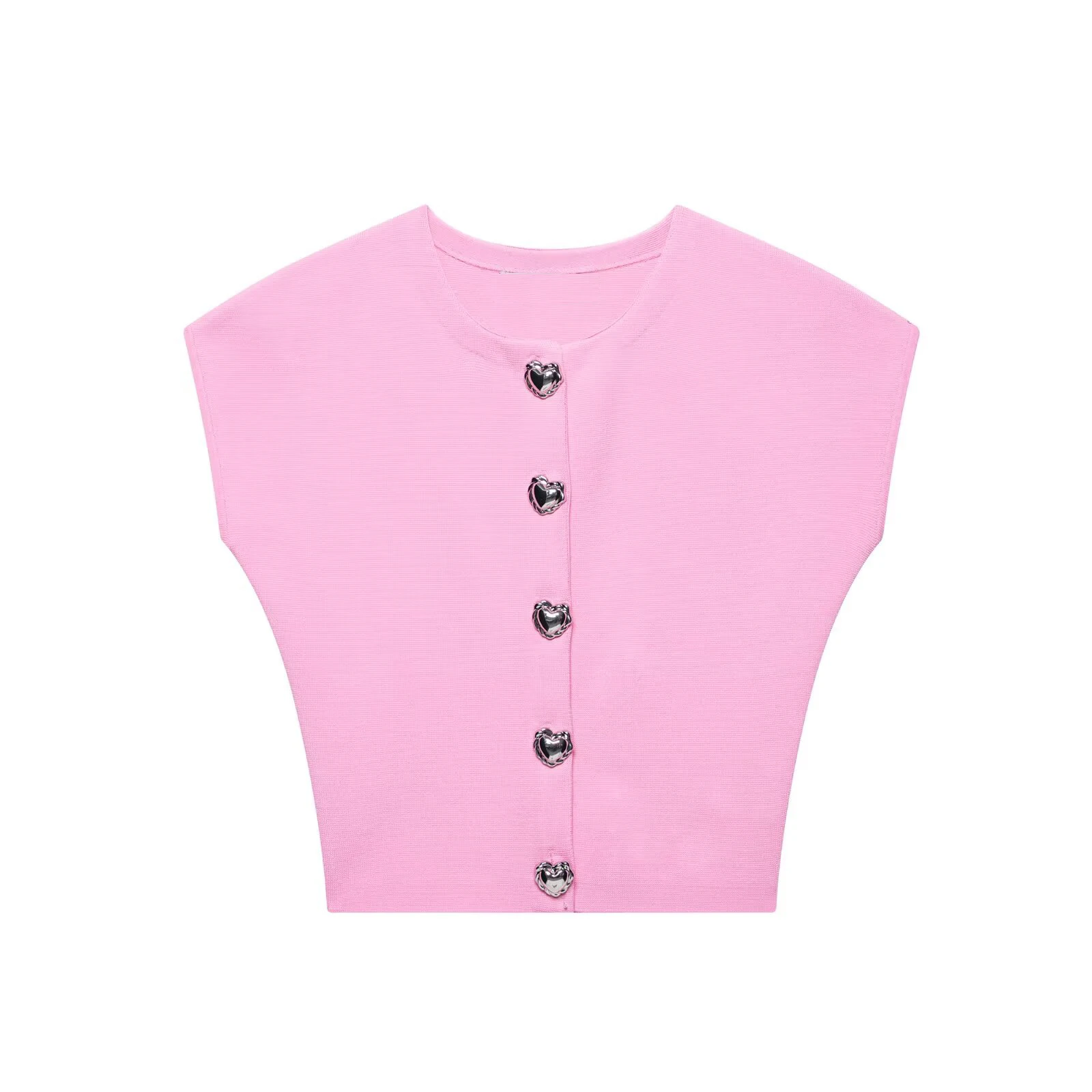 

Pink Heart Buttons Knitted Sweater Women Single Breasted Short Sleeve Casual Vest Cardigan Jumper 2025 New Summer Casual Tops