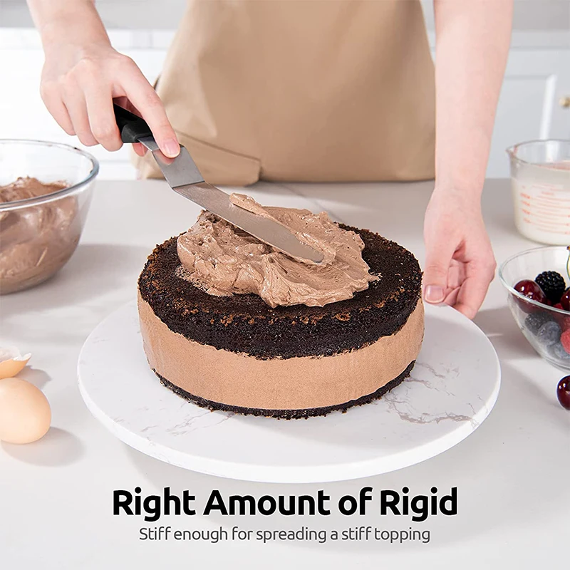 6/8/10 Inch Cake Cream Spatula Wooden Handle Stainless Steel Curved Scraper Smooth Demoulding Scraper Baking Tool