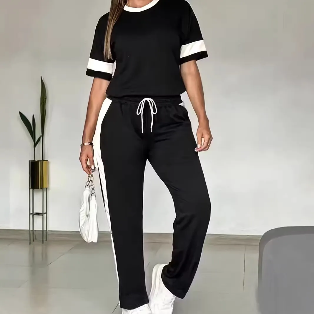 Casual Striped Set with Full Length Japanese Korean Casual Women Skirt Spring Summer Two Set Patchwork One Third Sleeve Top