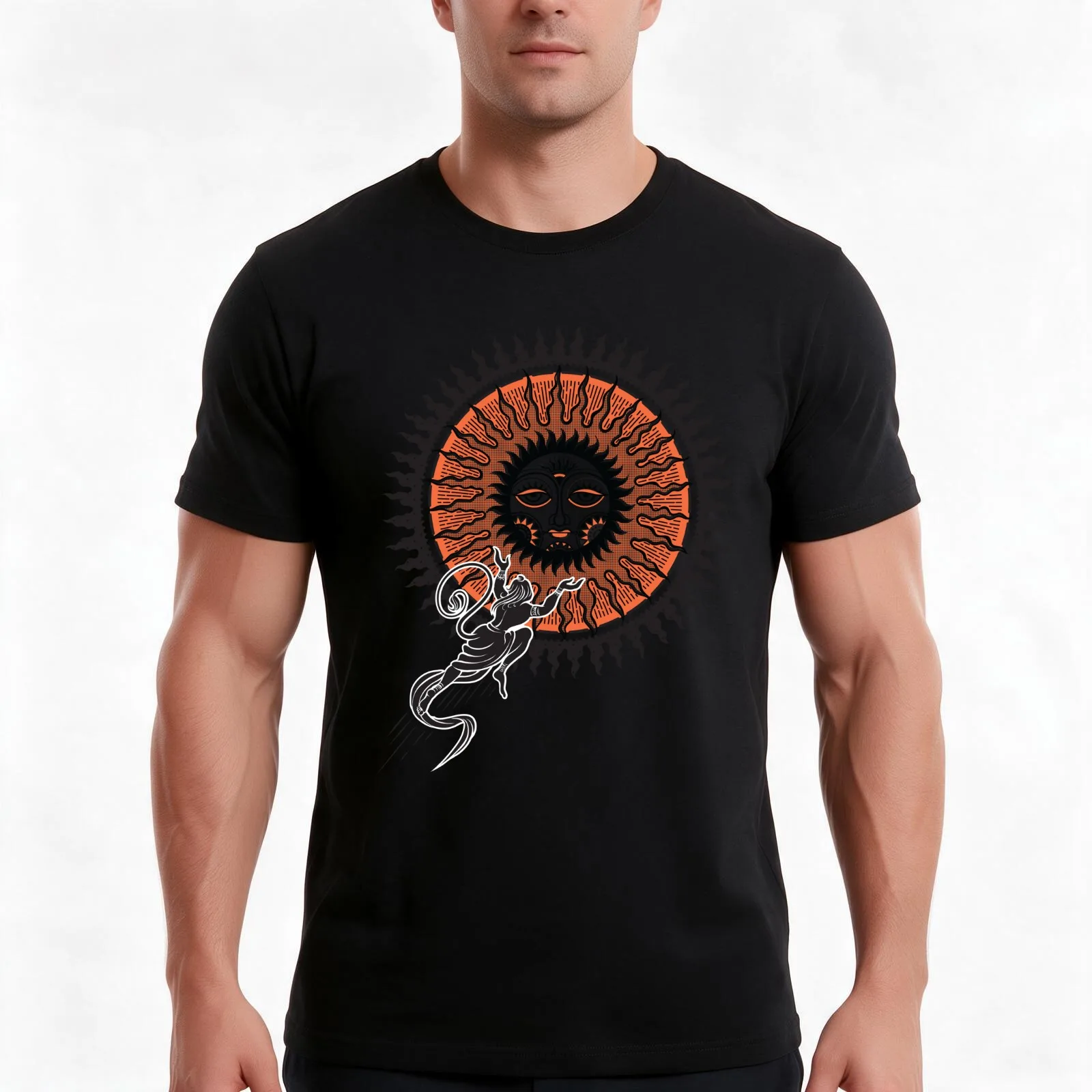 Sun and Hanuman T-Shirt, Summer Casual Cotton Tee, Oversized Streetwear Tops, Vintage Graphic Print, Loose Fit Short Sleeve
