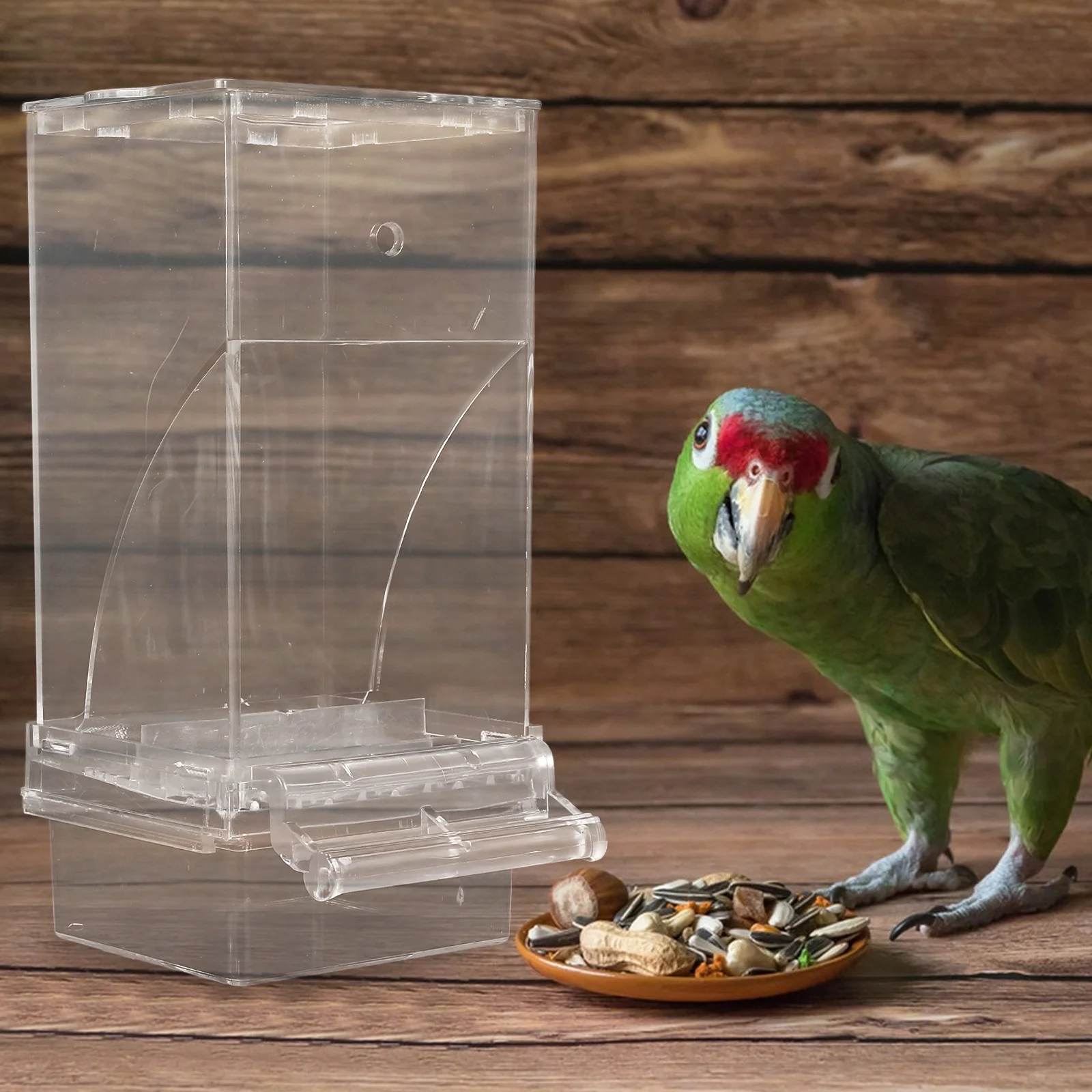 

Automatic Bird Feeder Transparent Design Mess-Free Parrot Food Dispenser for Cage Automatic Feeding System for Parrots and Small