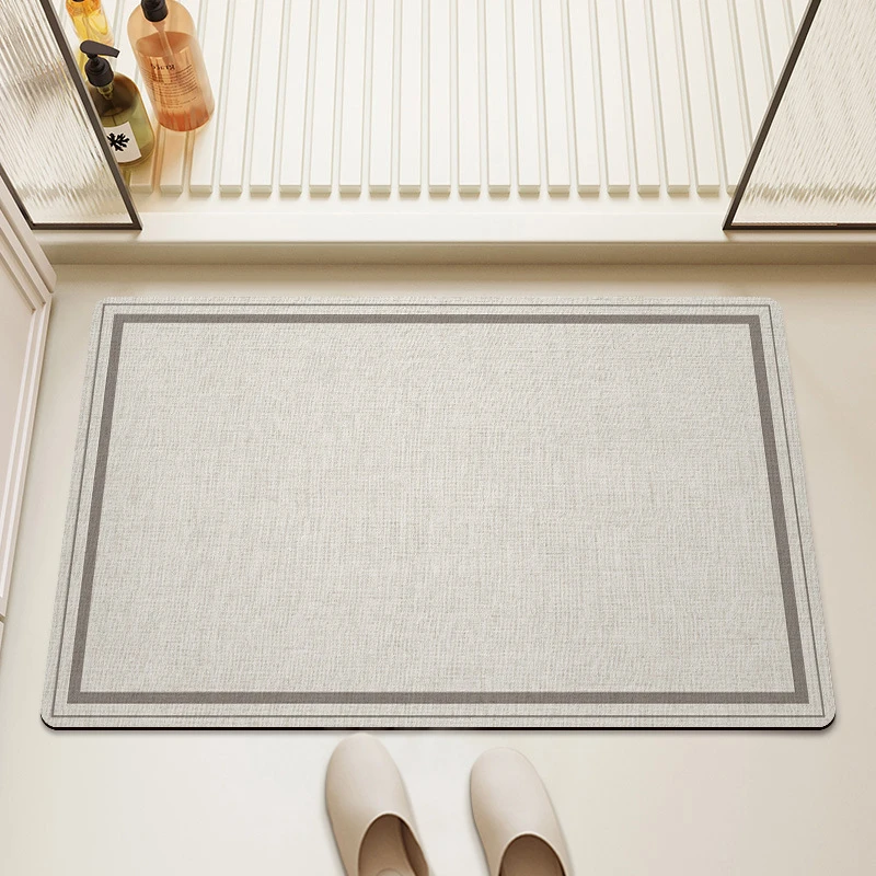 VIKAMA Minimalist Linen Style Bathroom Mat, Super Absorbent Non Slip Quick Dry Bath Rug, Soft Washable Floor Mat For Home Decor