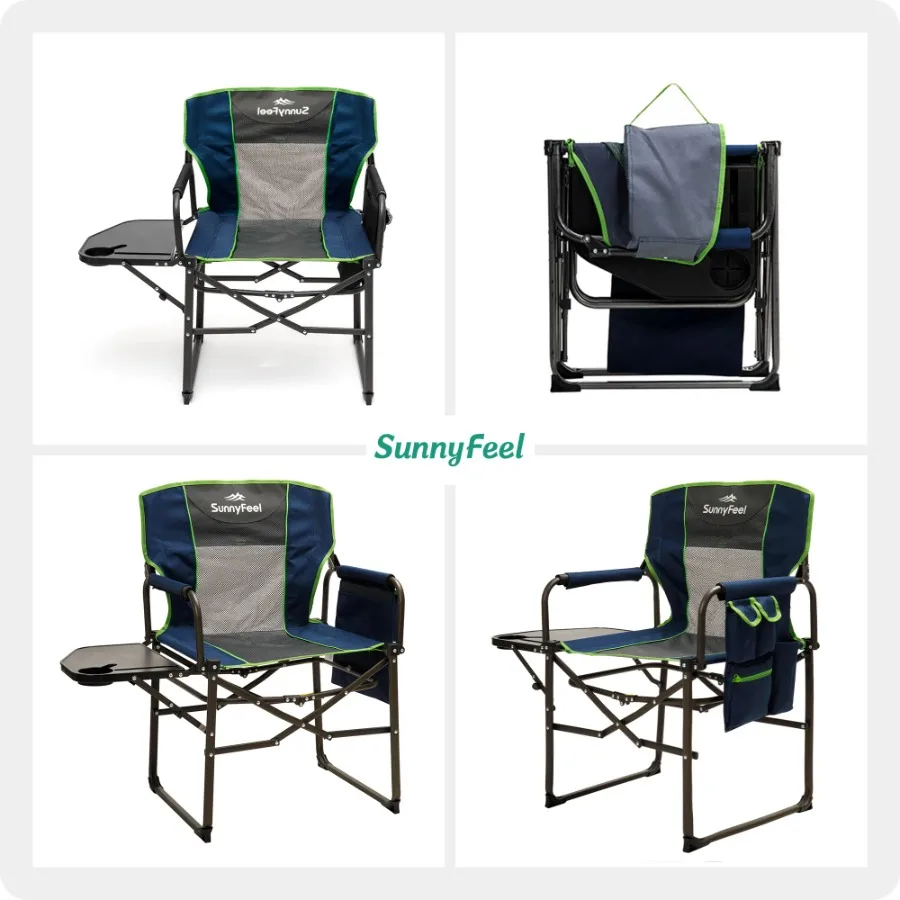 Heavy Duty Oversized Portable Folding Chair with Side Table Pockets for Beach Fishing Trip Picnic Lawn Concert Outdoor Camp Cha