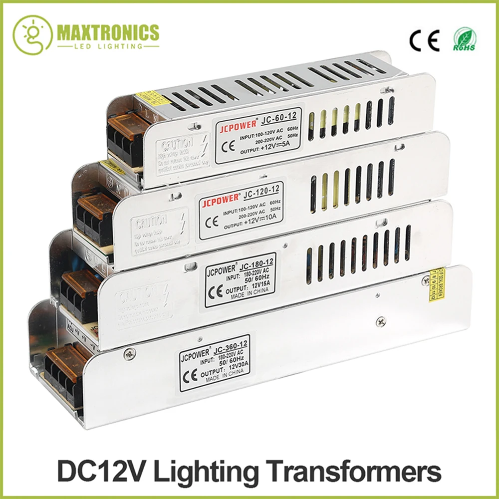 

12V 5A/10A/12.5A/15A/16.5A/20A/30A Power Supply Switch LED Transformer AC 110V - 220V LED Driver Adapter Lighting Transformers