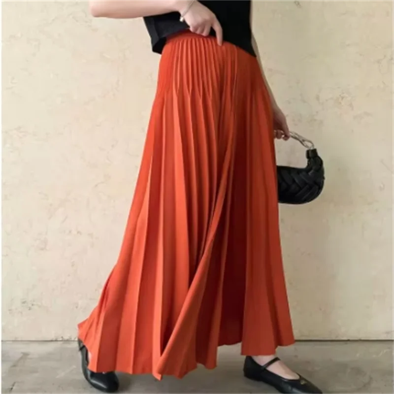 

Miyake Pleated Loose Elastic Waist Hanging Down Pleated Skirt Women Autumn Spring Korean Fashion High Fashion Casual Skirt