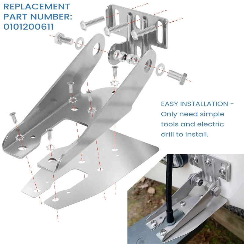 0101200611 Heavy Duty Transom Mount Bracket with Spray Sheild Compatible 4pin, 8pin 12pin Transducer Boat Exterior Accessories