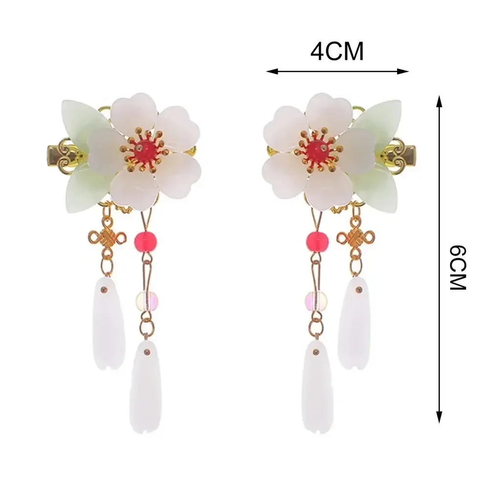 2Pcs of Chinese Tassel Hair Clip Hanfu Ancient Costume Rhinestone Flower Girl Pink Hair Clip Crystal Childrens Hair Accessory