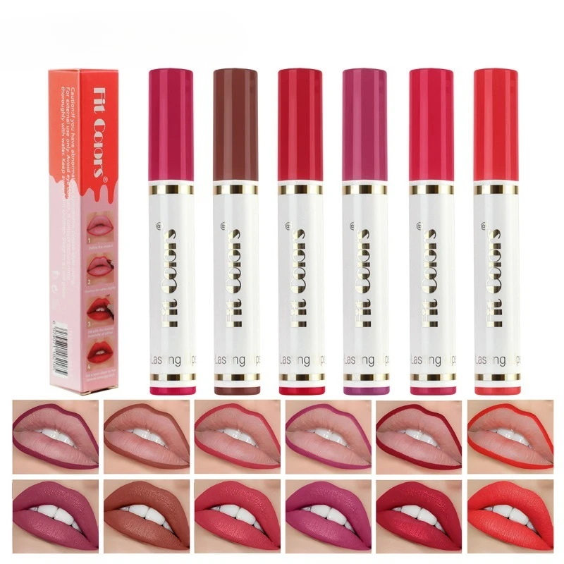 Matita per labbra a 6 colori e rossetto opaco a prova di trasferimento Impermeabile a prova di sudore Abbigliamento duraturo per cosmetici a matita per labbra con definizione
