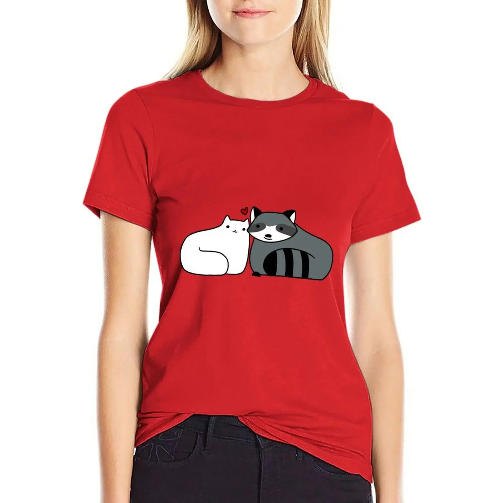 

Raccoon and Cat Love T-shirt cute clothes tees tshirts woman