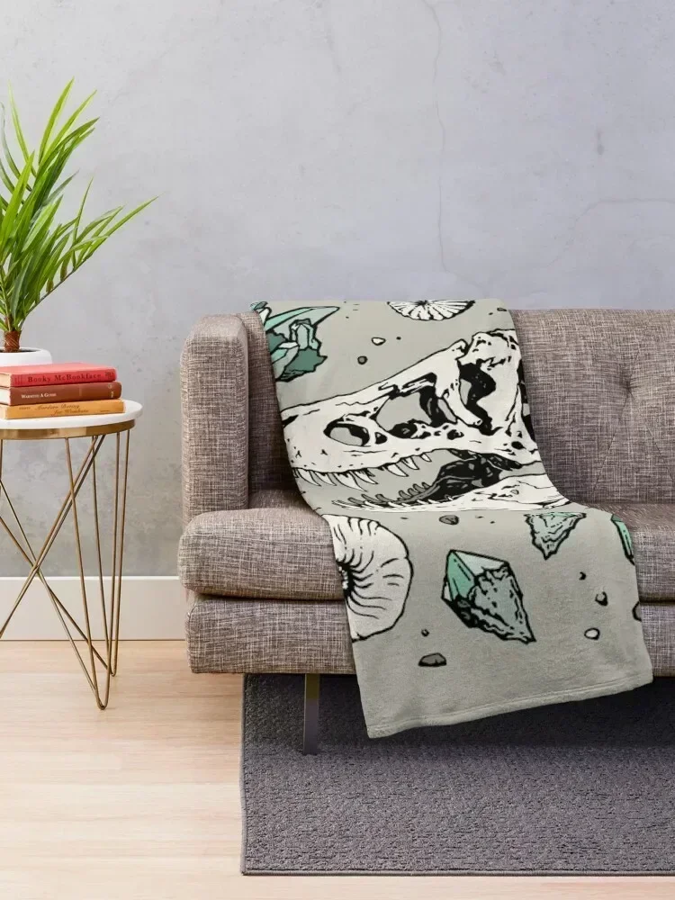 Geo-rex Vortex Aquamarine Dinosaur Skull Fossil Art Throw Blanket Cute Plaid Furry christmas decoration Furrys Blankets