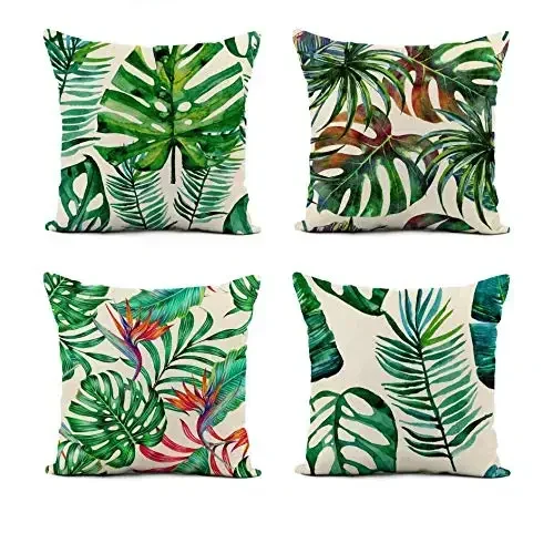 Tropical rainforest plant leaf linen pillowcase sofa cushion cover home decoration can be customized for you 40x40 50x50 60x60