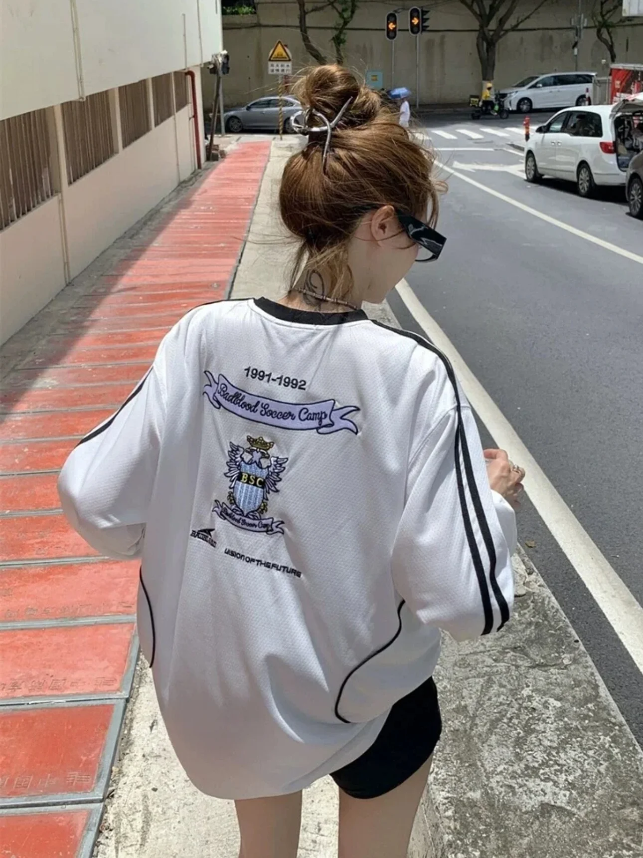 

Limited Edition American Sle Long Sve T-irt Loose Women's Mid-Length Casual Sle Cotton Fabric round Ne Top