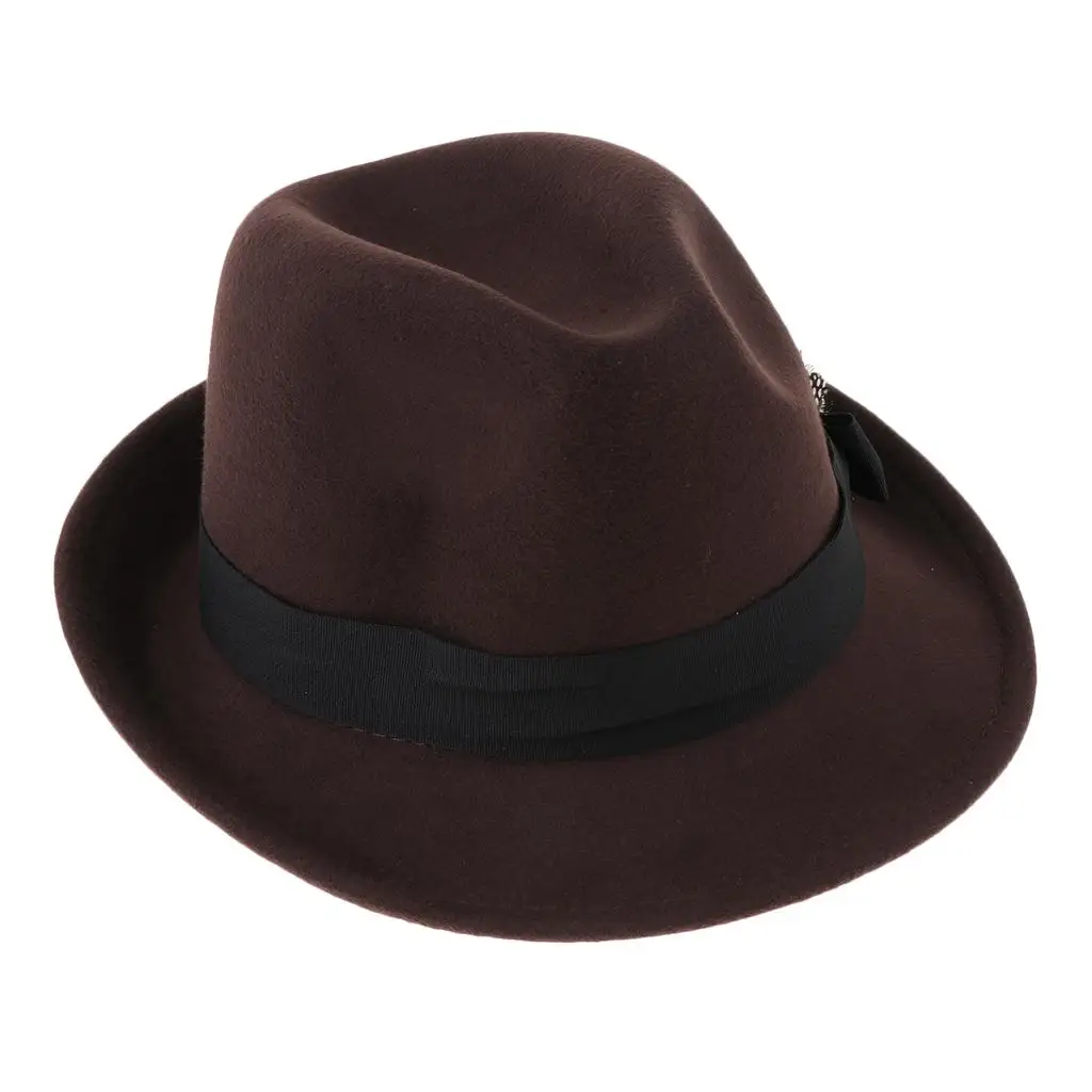 Sombrero con lazo aplastable para hombre, estilo gangster y mafioso, con corona de lágrima clásica vintage, ribete de plumas, fieltro de lana, regalo de invierno para festivales