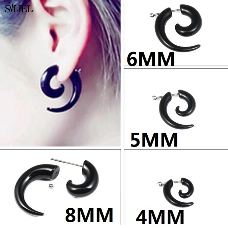 Punk Acrylic Black Bull Horn Shape Earrings for Women Men Personality Snail Studs Tribal Spiral Earing Piercings Hip-Hop Jewelry