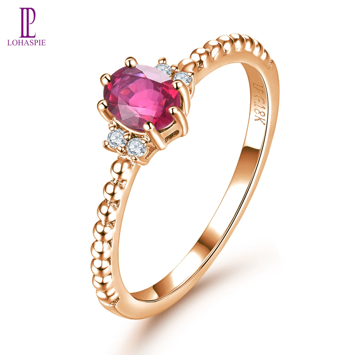 Lohaspie 14K Rose Gold Natural Ruby Ring 0.4 Carats Genuine Gemstone Romantic Style Fine jewelry for Women's Party Gift