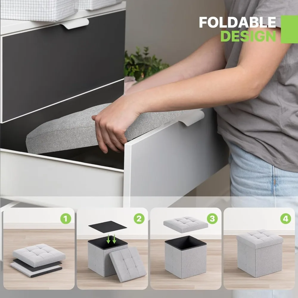 مكعب عثماني للتخزين قابل للطي مقاس 15 بوصة، مقعد مسند للقدمين صغير مع مساحة تخزين لغرف النوم وأماكن المعيشة