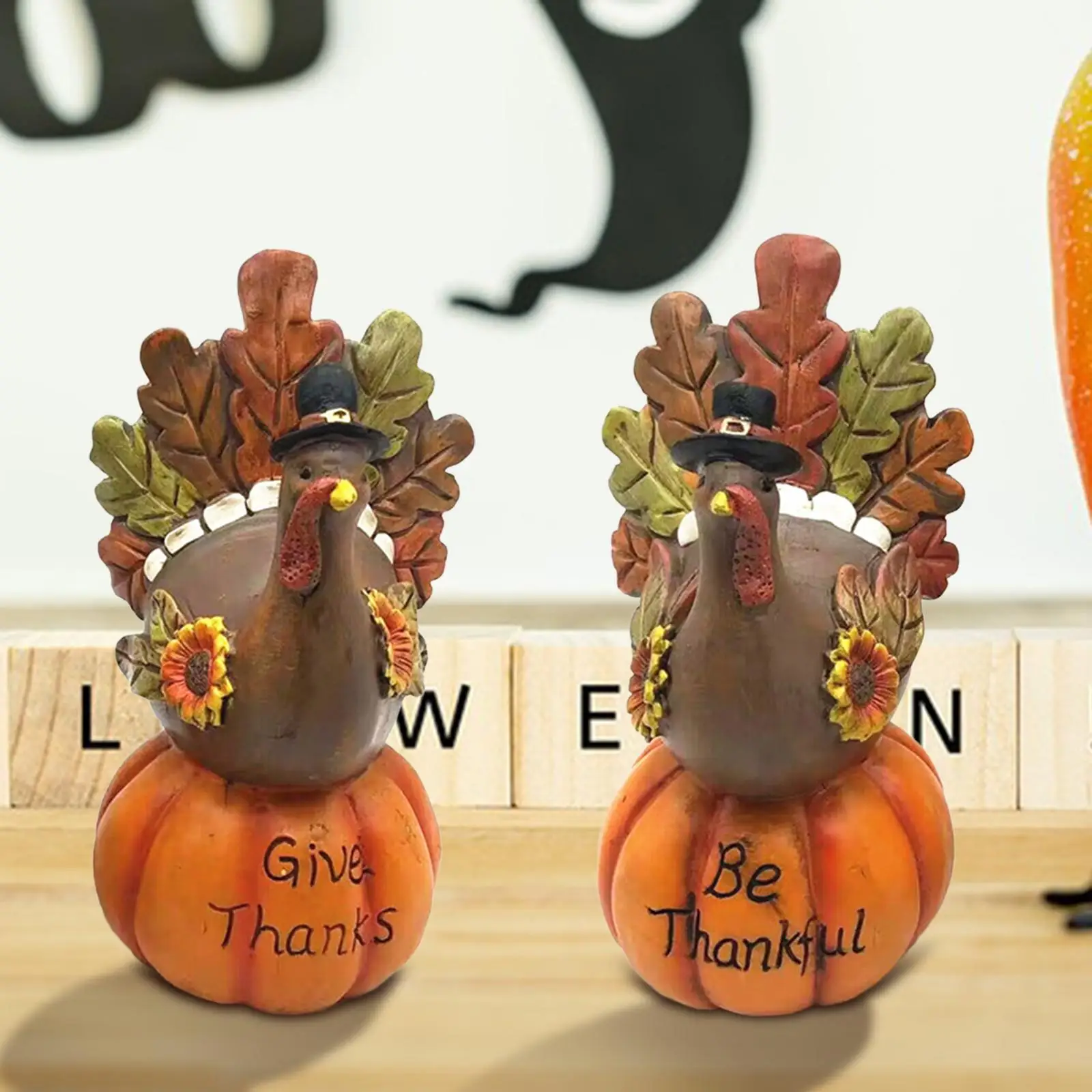 Thanksgiving Pumpkin Turkey Decor Tabletop Turkey Fall Autumn Decor Decorative Statue Sculpture for Home Office Fall Harvest image 4