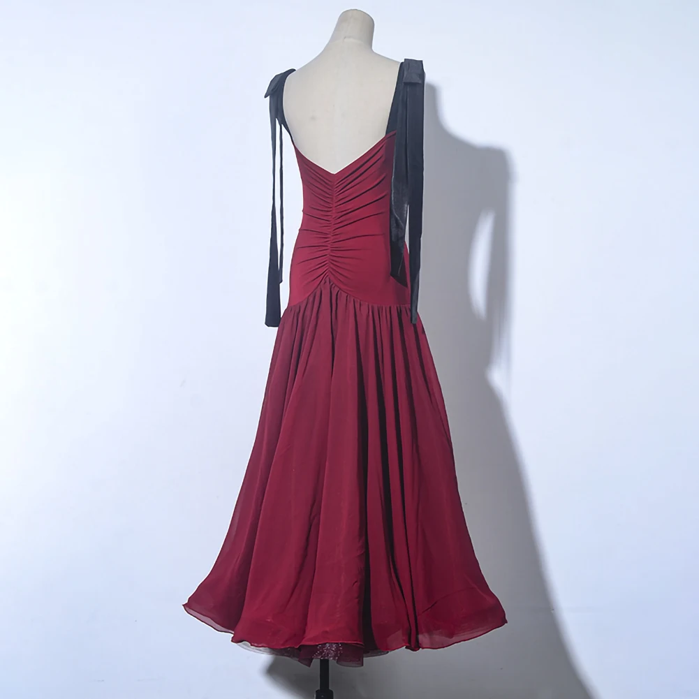 

Sling Ballroom Dance Dress Practice Long Dress Sleeveless Stage Costume dark green Flamenco New wine red Backless