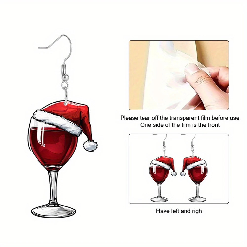 Christmas Red Wine Glass Drop Earrings Christmas Hat New Year Wine cup Acrylic Pendant Earrings Woman Friends Jewelry Gift