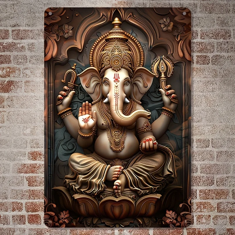 

Aluminum Boho-Chic Ganesha Metal Wall Art, Sustainable Aluminum Decor Sign for Home, Living Room, Farmhouse, 7.9x11.8"/11.8x17.7
