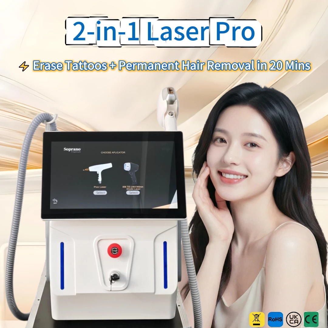 2in1 4000w Diode Laser 755 808 1064nm 4 Wavelengths ND:YAG Pico Q Switch Machine Painless Hair Removal Machine Beauty Assistant