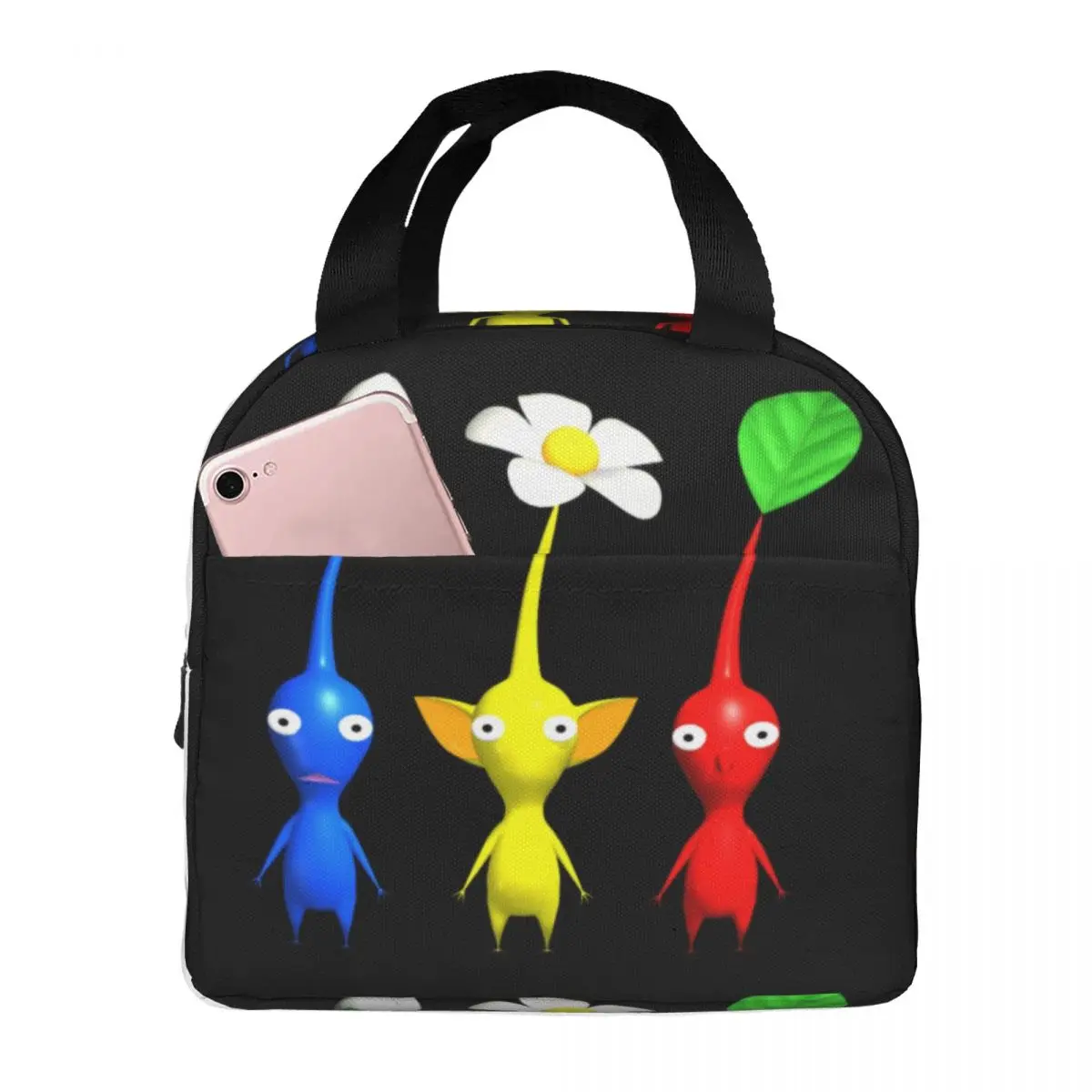 Cartoon Plant Creature Pikmin Portable Lunch Box Women Waterproof Animated Games Thermal Cooler Food Insulated Lunch Bag