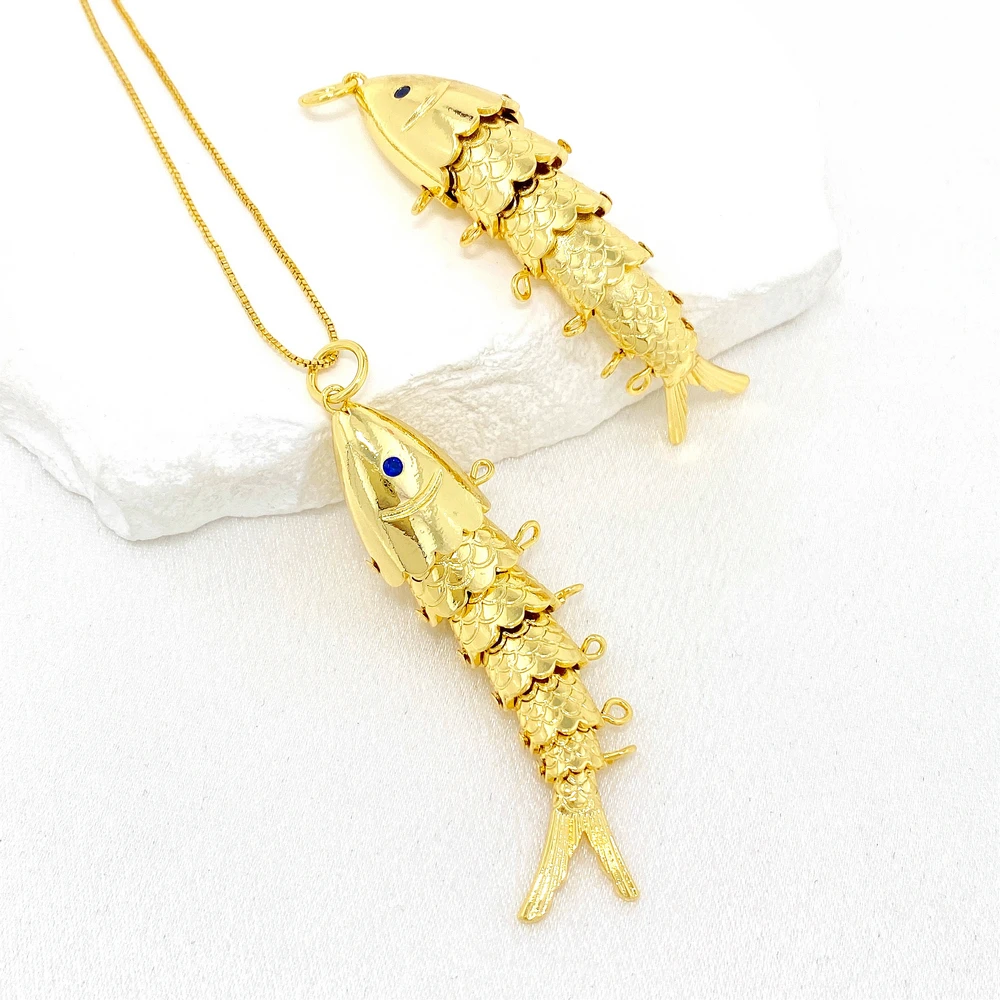 Trendy Gold Color Plain Lifelike Fish-shaped Pendant Charm Necklaces Jewelry Gift